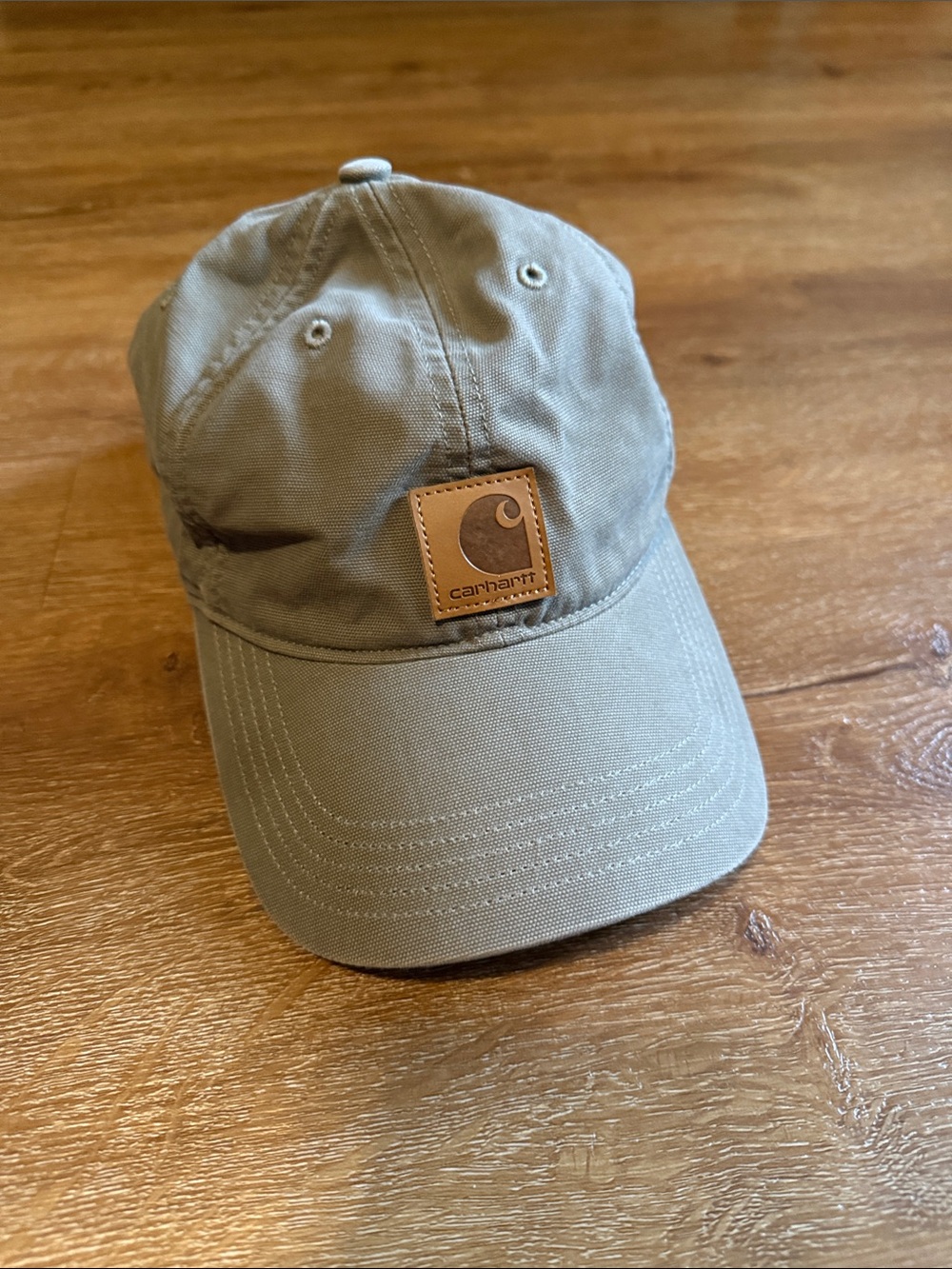 Carhartt Olive Green Low-Profile Canvas Cap with Leather Patch